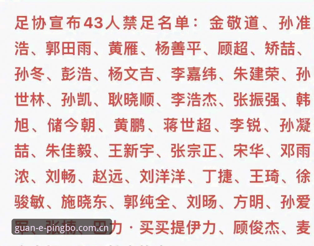 中国足协第三批禁足名单发布：终身禁赛vs5年禁赛，行业整顿力度与影响对比